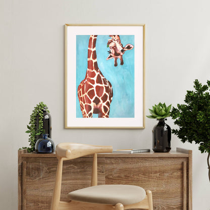 GIRAFFE WITH GREEN LEAVE | PRINT